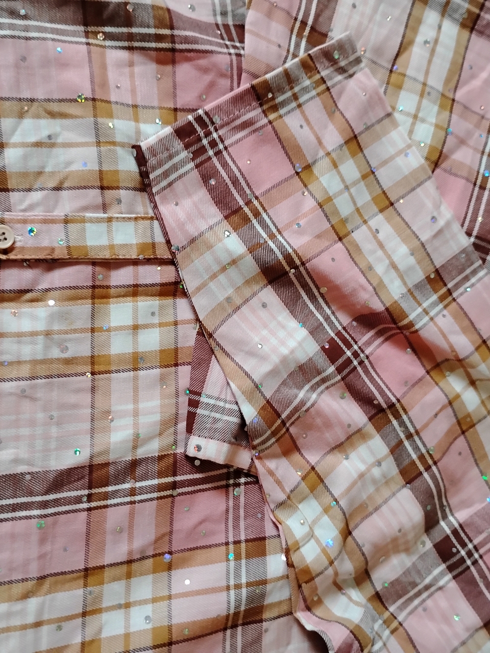 Plaid Pink and Brown Check Bedding Set with Sparkle Detail